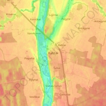 Babtai topographic map, elevation, terrain