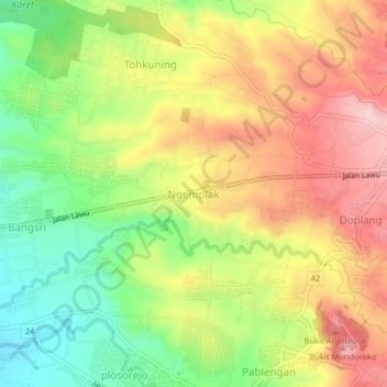 Ngemplak topographic map, elevation, terrain