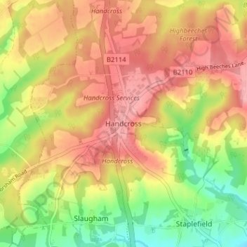 Handcross topographic map, elevation, terrain