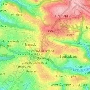Crownhill topographic map, elevation, terrain