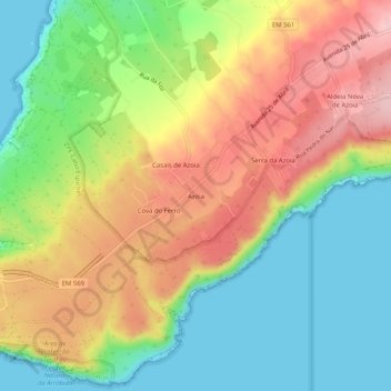 Azóia topographic map, elevation, terrain