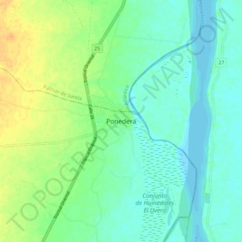 Ponedera topographic map, elevation, terrain