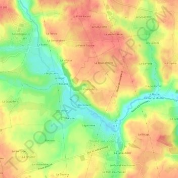 Courcelle topographic map, elevation, terrain
