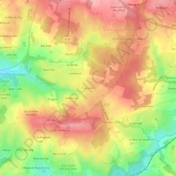 Pratouillet topographic map, elevation, terrain