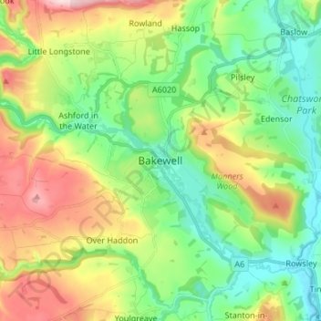 Bakewell topographic map, elevation, terrain