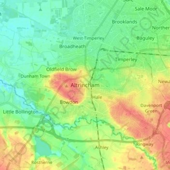 Altrincham topographic map, elevation, terrain
