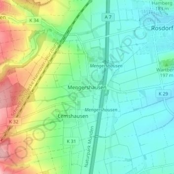 Mengershausen topographic map, elevation, terrain
