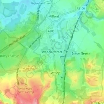 Wheelerstreet topographic map, elevation, terrain