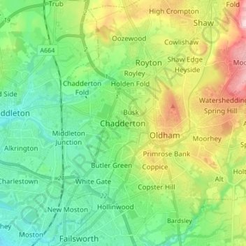 Chadderton topographic map, elevation, terrain