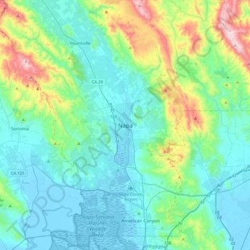Napa topographic map, elevation, terrain