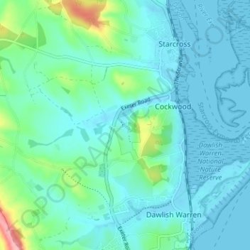 Cofton topographic map, elevation, terrain