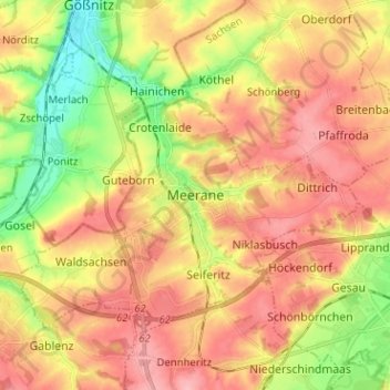 Meerane topographic map, elevation, terrain