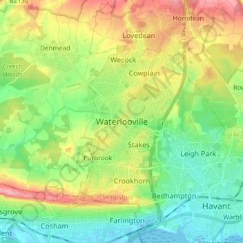 Waterlooville topographic map, elevation, terrain