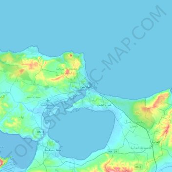 Bizerte topographic map, elevation, terrain
