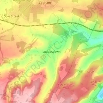 Luddesdown topographic map, elevation, terrain