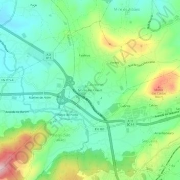 Monte das Cruzes topographic map, elevation, terrain