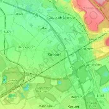 Sindorf topographic map, elevation, terrain