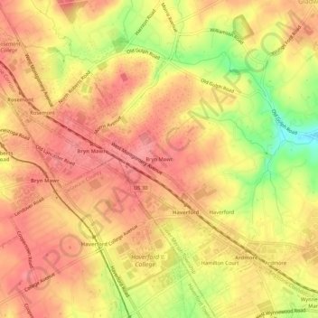 Bryn Mawr topographic map, elevation, terrain