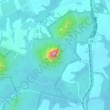 Mount Tibrogargan topographic map, elevation, terrain