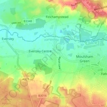 Eversley Cross topographic map, elevation, terrain