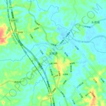 文城镇 topographic map, elevation, terrain