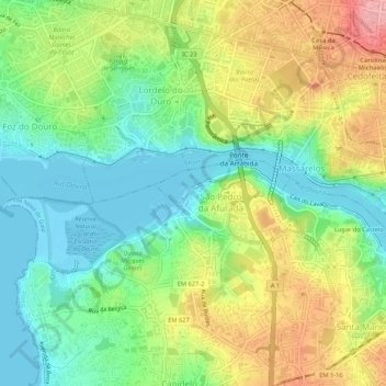 Afurada topographic map, elevation, terrain