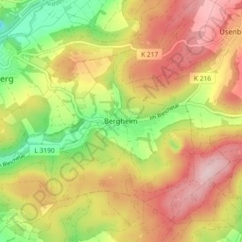 Bergheim topographic map, elevation, terrain