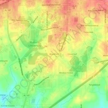 Woodfield topographic map, elevation, terrain
