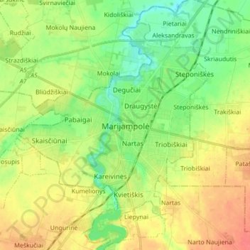 Marijampolė topographic map, elevation, terrain