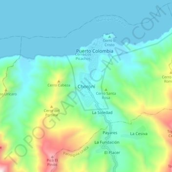 Choroní topographic map, elevation, terrain