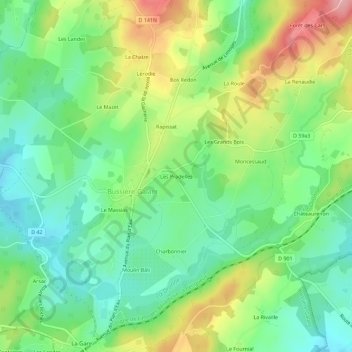 Les Pradelles topographic map, elevation, terrain