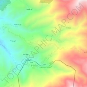 Hubyar topographic map, elevation, terrain