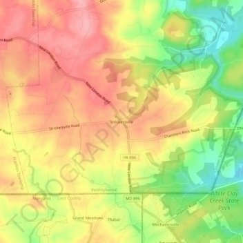 Strickersville topographic map, elevation, terrain