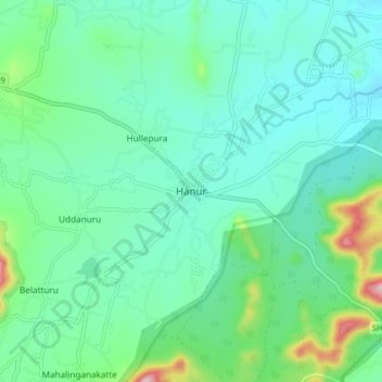Hanur topographic map, elevation, terrain