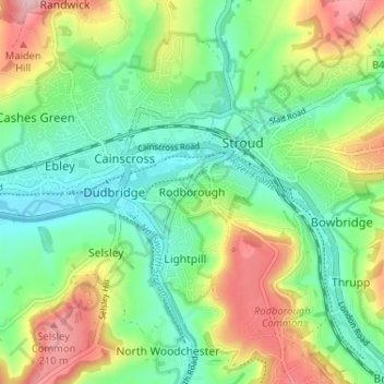Rodborough topographic map, elevation, terrain