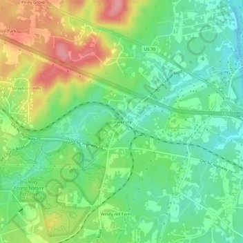University topographic map, elevation, terrain