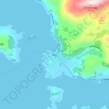 Selje topographic map, elevation, terrain