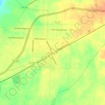 Bearden topographic map, elevation, terrain