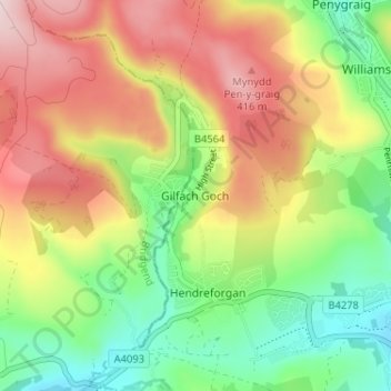 Gilfach Goch topographic map, elevation, terrain
