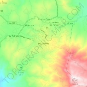 Mazamitla topographic map, elevation, terrain