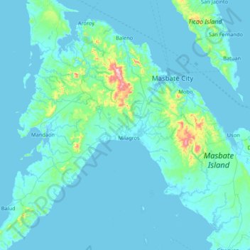 Masbate Island topographic map, elevation, terrain