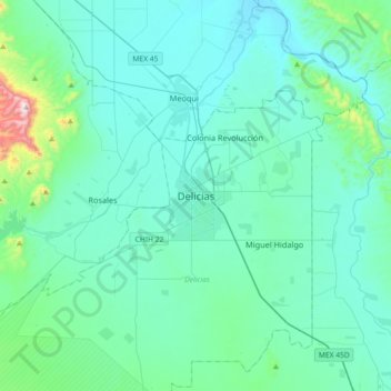 Delicias topographic map, elevation, terrain