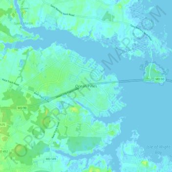Ocean Pines topographic map, elevation, terrain