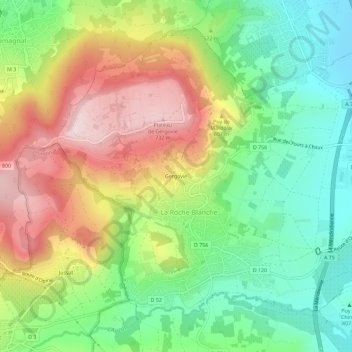 Gergovie topographic map, elevation, terrain