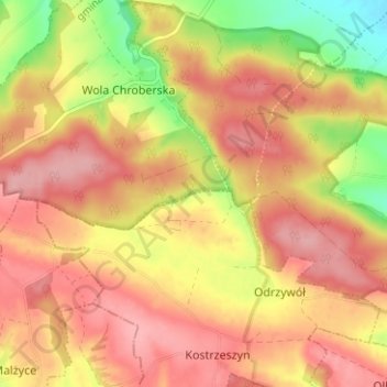 Korce topographic map, elevation, terrain