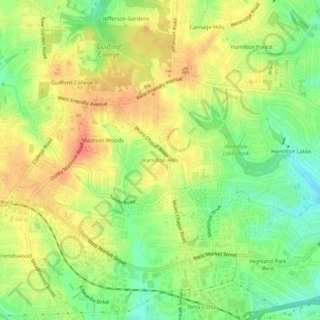 Hamilton Hills topographic map, elevation, terrain