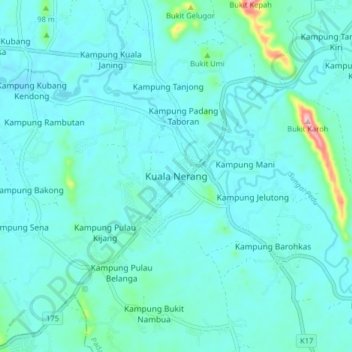 Kuala Nerang topographic map, elevation, terrain