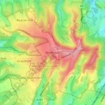 Hindhead topographic map, elevation, terrain