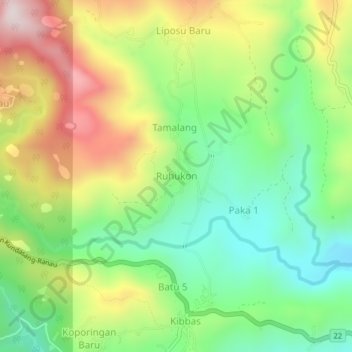 Ruhukon topographic map, elevation, terrain