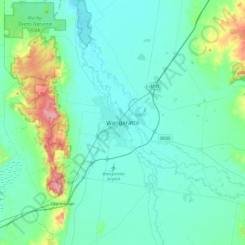 Wangaratta topographic map, elevation, terrain